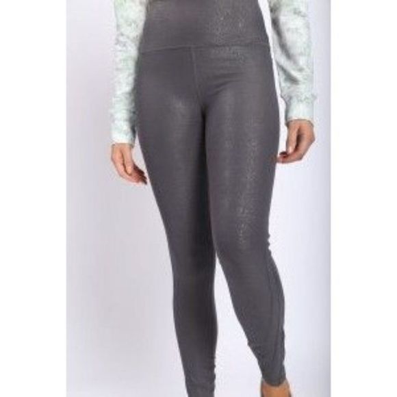 High-waisted Foil Leggings With Side Pockets Urban Chic Grey - Picture 3 of 9